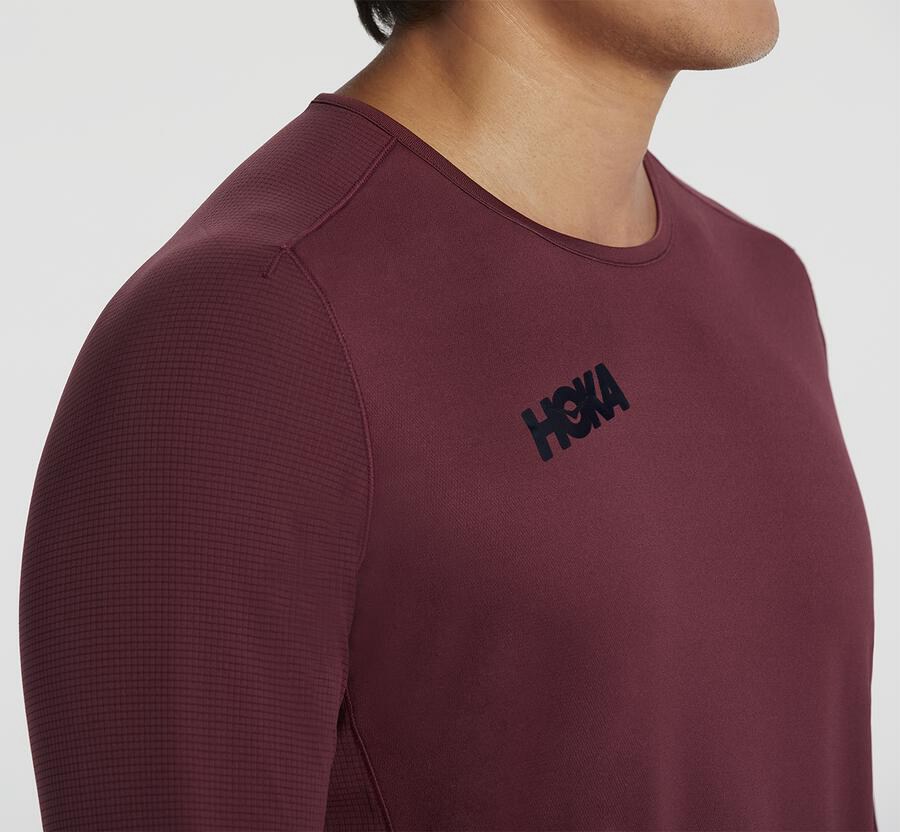 Top Hoka One One Hombre - Performance Largos Sleeve - Marrones - ERA867431